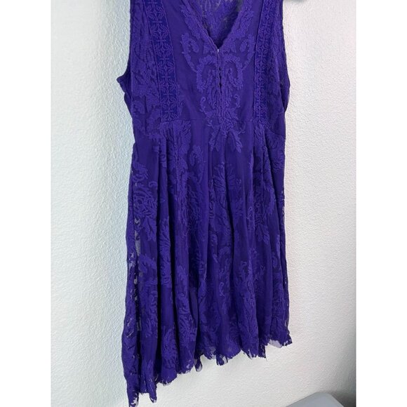 Free People women's 0 purple lace v-neck sleeveless‎ mini fit and flare dress - Picture 4 of 7
